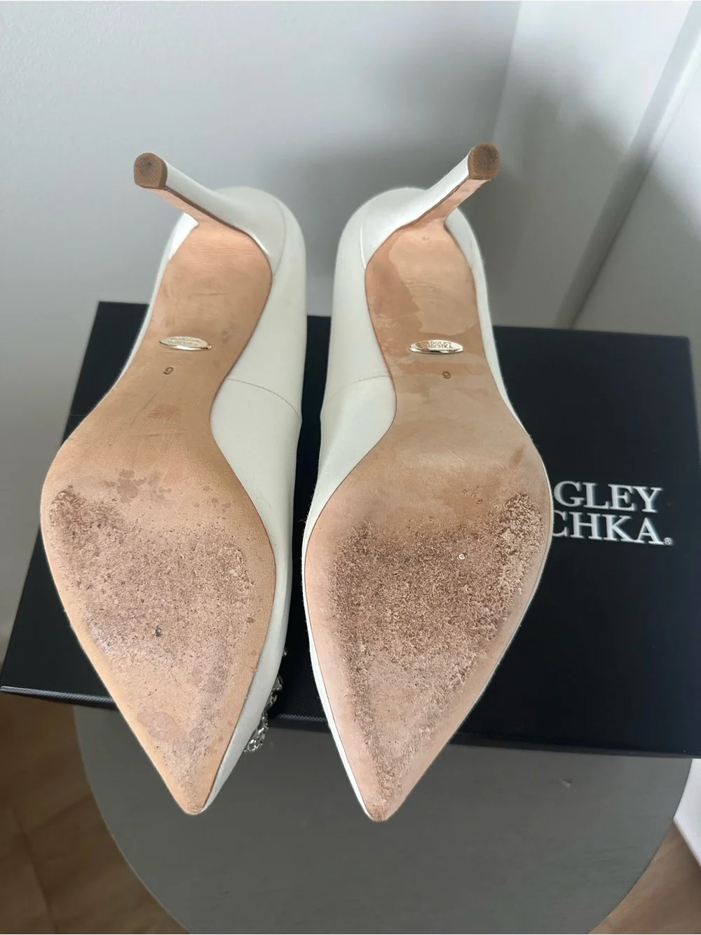 Badgley Mischka Ivory Satin Crystal-Buckle Cher Pointed Pumps
